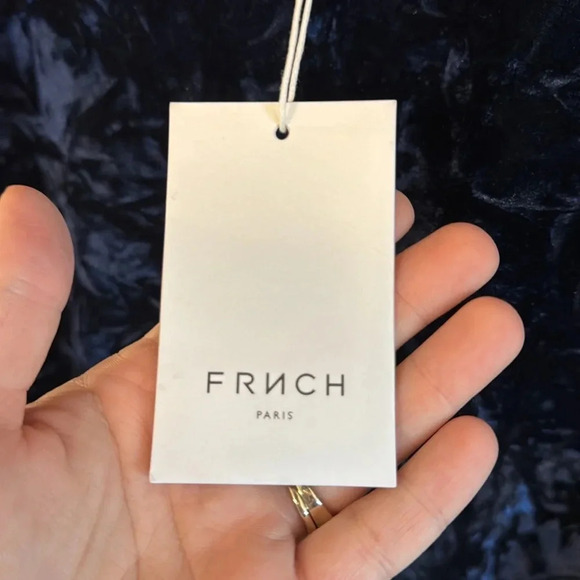 FRNCH Crushed Velvet Navy Long Sleeve Tie Wrists Top, Size M NWT - Picture 4 of 6